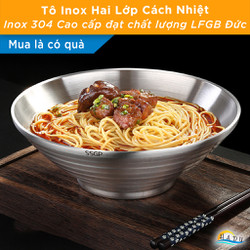 Tô Ăn Mì Phờ Inox 304 Hai Lớp Cách Nhiệt Kiểu Hàn Quốc 24cm Cao Cấp Đạt Chất Lượng LFGB Đức SSGP