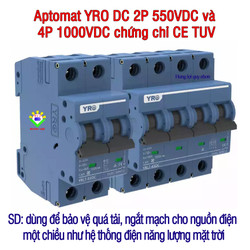 Aptomat YRO DC 2P 32A 550VDC và 4P 32A 1000VDC chứng chỉ CE TUV chuyên dụng năng lượng mặt trời