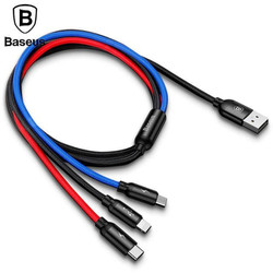 Cáp sạc 3 trong 1 Baseus 3 đầu kết nối đa năng Dây bọc dù cho điện thoại và máy tính bảng