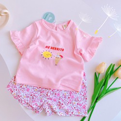 G-BN6 - Bộ bé gái phối màu họa tiết siêu cưng chất thun cotton mềm Mw size nhí 80-120