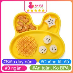 Khay Ăn Dặm Cao Cấp Hình Gấu Thỏ Đế Hút Chân Không Chống Rơi Lật Đổ Dày Dặn Silicon An Toàn Cho Bé -Anvuistore