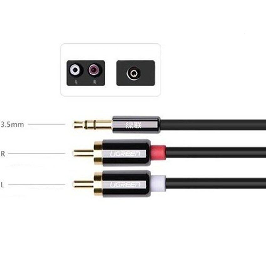 Cáp Audio 3.5 ra 2 đầu hoa sen 2m Ugreen 10584 (Mã SP: Cáp Audio 3.5 UG-10584)