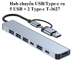 Hub Chuyển USB/Type-C Ra 5 USB + 2 Type-C T-3627