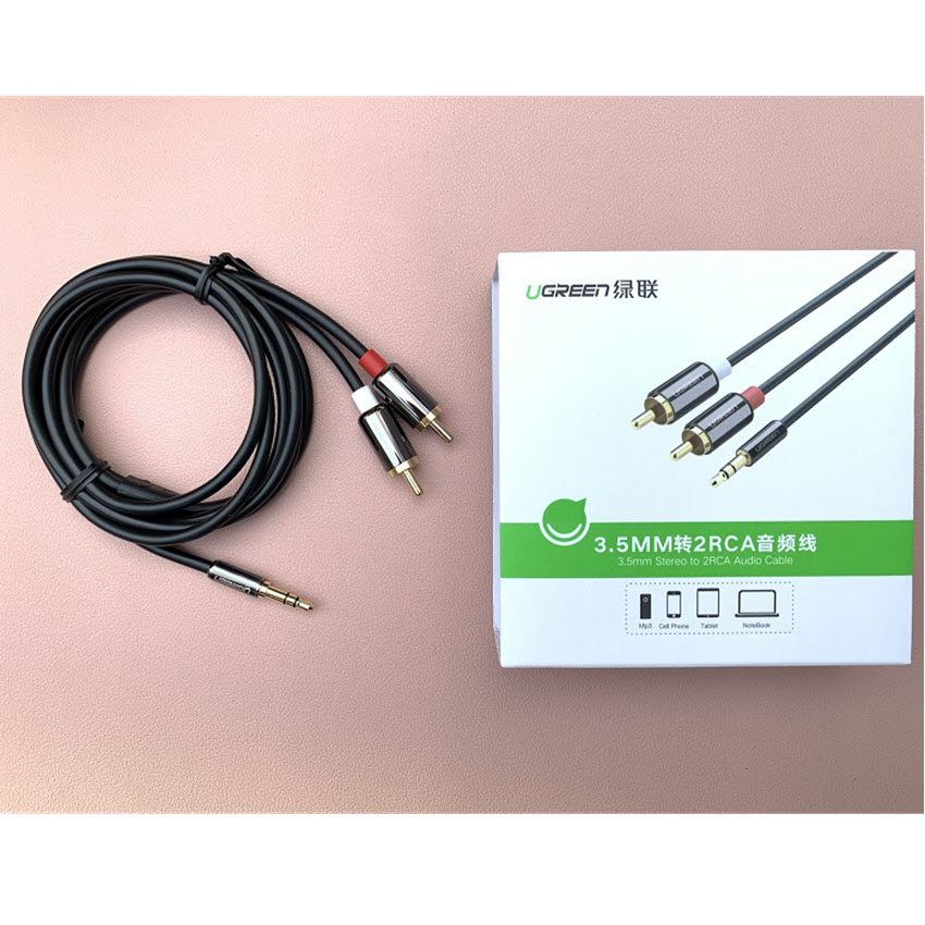 Cáp Audio 3.5 ra 2 đầu hoa sen 2m Ugreen 10584 (Mã SP: Cáp Audio 3.5 UG-10584)