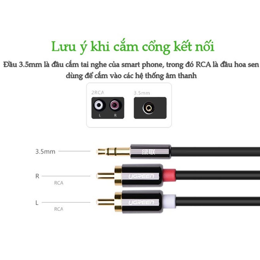 Cáp Audio 3.5 ra 2 đầu hoa sen 2m Ugreen 10584 (Mã SP: Cáp Audio 3.5 UG-10584)