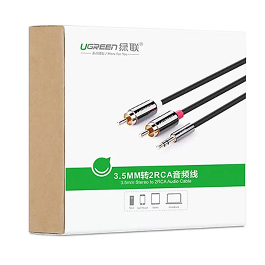 Cáp Audio 3.5 ra 2 đầu hoa sen 2m Ugreen 10584 (Mã SP: Cáp Audio 3.5 UG-10584)