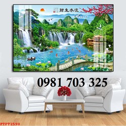 Gạch tranh đẹp thác nước phong thủy