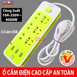 [FREE SHIP] Ổ điện đa năng chống giật 6 ổ cắm 3 cổng USB tiện lợi Ổ cắm đa năng nhập khẩu Thái Lan