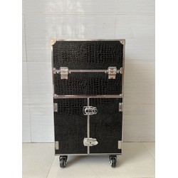 Loại 1 - Cốp vali kéo Hana viền inox, nhiều ngăn đựng mỹ phẩm, nail, mi, phun xăm size 36x22x60 cm Đen viền