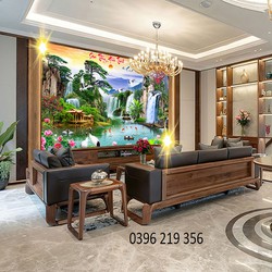 Tranh gạch ốp lát tường phong cảnh thác nước
