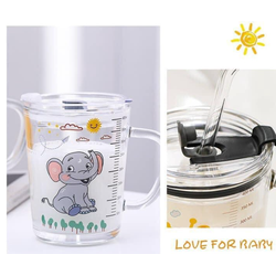 Cốc chia vạch pha sữa, pha đồ uống chất liệu thủy tinh cao cấp chịu nhiệt cao, có nắp đậy tặng kèm ống hút silicon