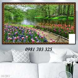 Tranh gạch 3d đẹp hình vườn hoa