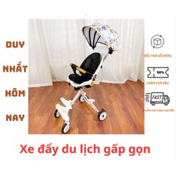 Xe đẩy gấp gọn hai chiều M8 - kèm đệm lót và mái che - ghế tựa lưng ngả