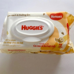 Khăn ướt cao cấp Huggies chiết xuất ca cao và bơ hạt mỡ 72 Miếng - Thùng 12g