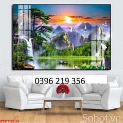 Tranh gạch men thác nước phong thuỷ 3d