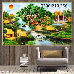 Tranh trang trí nhà Đồng Quê gạch men 3d