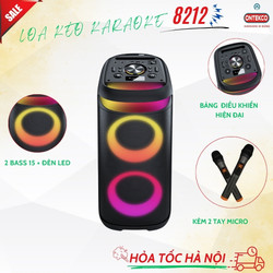 Loa party box Karaoke 2 bass 20 đứng 8212 Ontekco kèm 2 micro , đèn led đẳng cấp