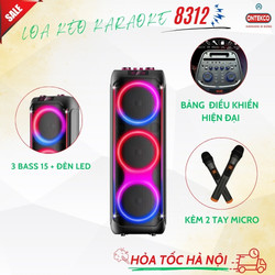Loa party box karaoke bluetooth 8312 kèm 2 micro đèn led sáng theo điệu nhạc, bảo hành 12 tháng chính hãng Ontekco