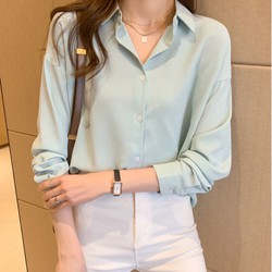 Áo sơ mi nữ trơn fom rộng full màu full size A4523, thời trang công sở full size 40-90kg