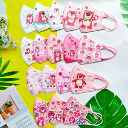 Khẩu trang gấu dâu cho bé, Sét 10 cái khẩu trang gấu dâu nhiều hình rễ thương.
