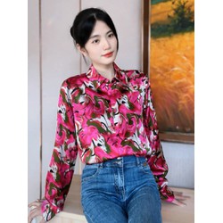 Áo sơ mi nữ tay dài họa tiết lụa satin full size A4526, thời trang công sở full size 40-90kg