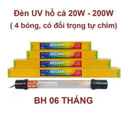 Đèn UV hồ cá 20W-200W có đối trọng 4 bóng, Bh 06 tháng, diệt khuẩn, rêu tảo hồ Koi trong 7 ngày - AQUA SUV cao cấp