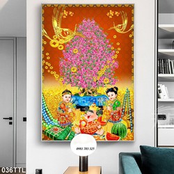 Tranh gạch men đẹp 3D hoa đào