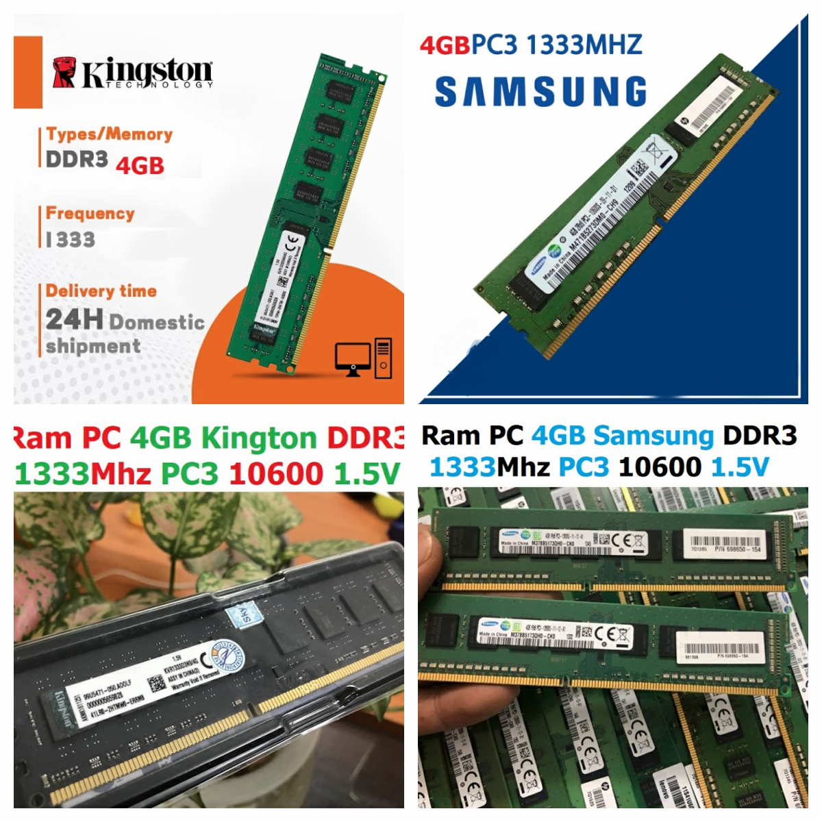 Hình ảnh Ram PC 4GB Samsung / Kington DDR3 1333Mhz PC3 10600 1.5V Dùng Cho Máy Tính Để Bàn Desktop