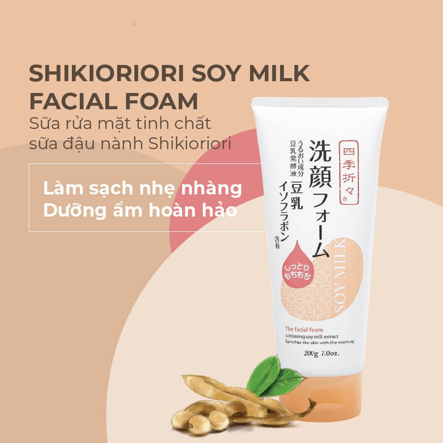 Hình ảnh Sữa rửa mặt dưỡng ẩm Sữa Đậu Nành Shikioriori Soy Milk The Facial Foam 200g Nhật Bản