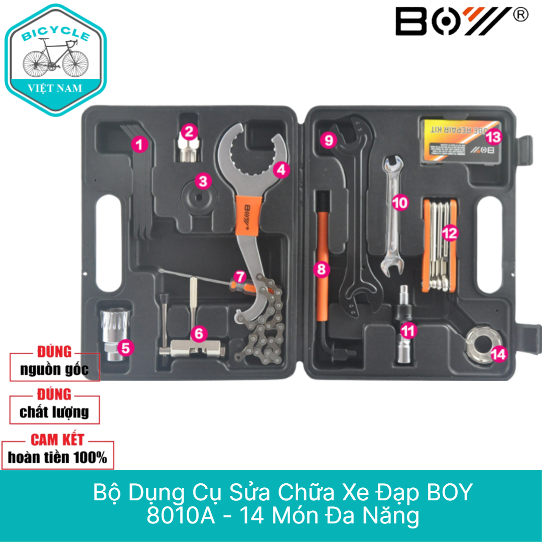 Hình ảnh Bộ Dụng Cụ Sửa Chữa Xe Đạp BOY 8010A - 14 Món Đa Năng