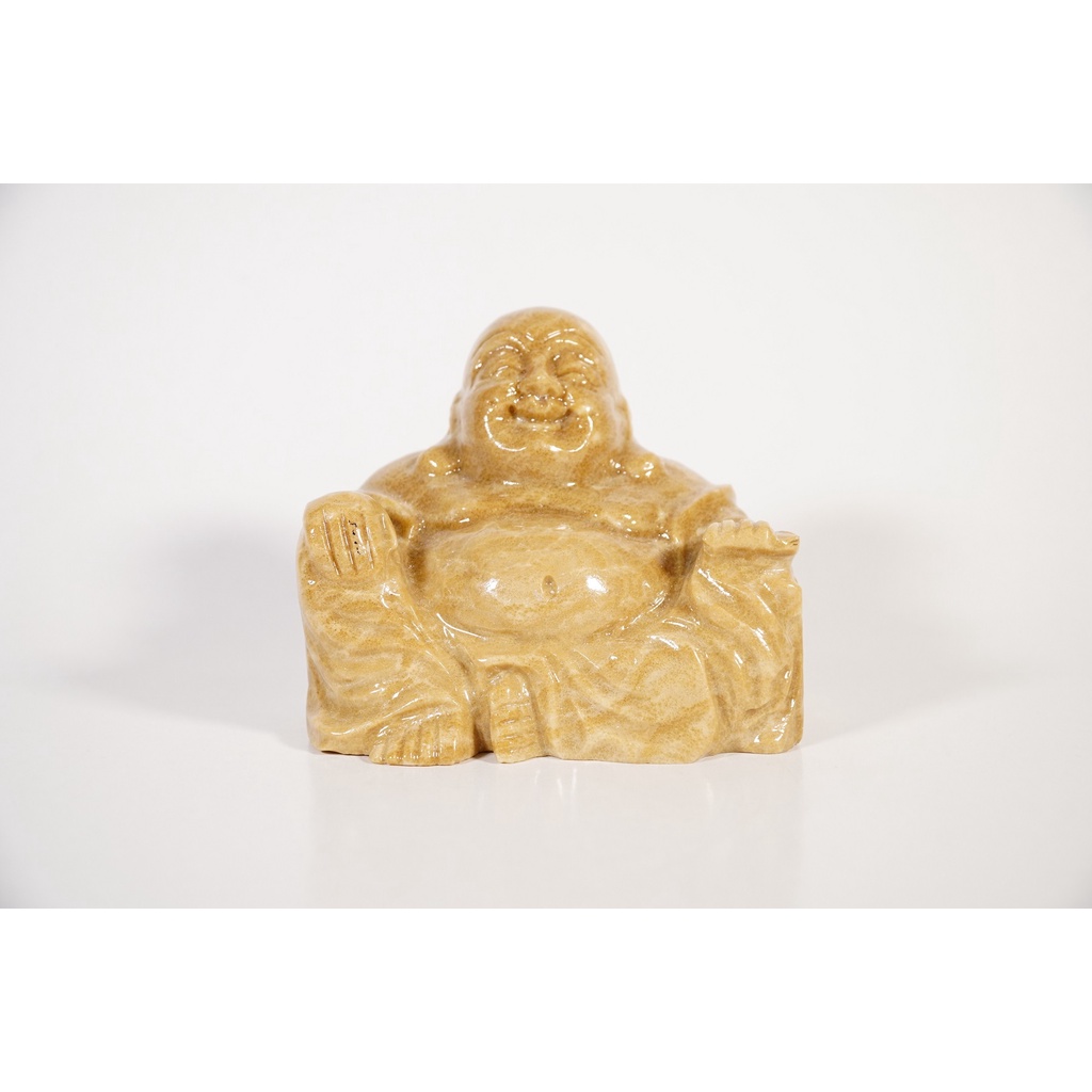 Hình ảnh Tượng Phật Di Lặc đá vân gỗ, trắng tự nhiên NGỒI CƯỜI nguyên khối đặt bàn làm việc, xe ô tô, non bộ - 10cm nhiều màu