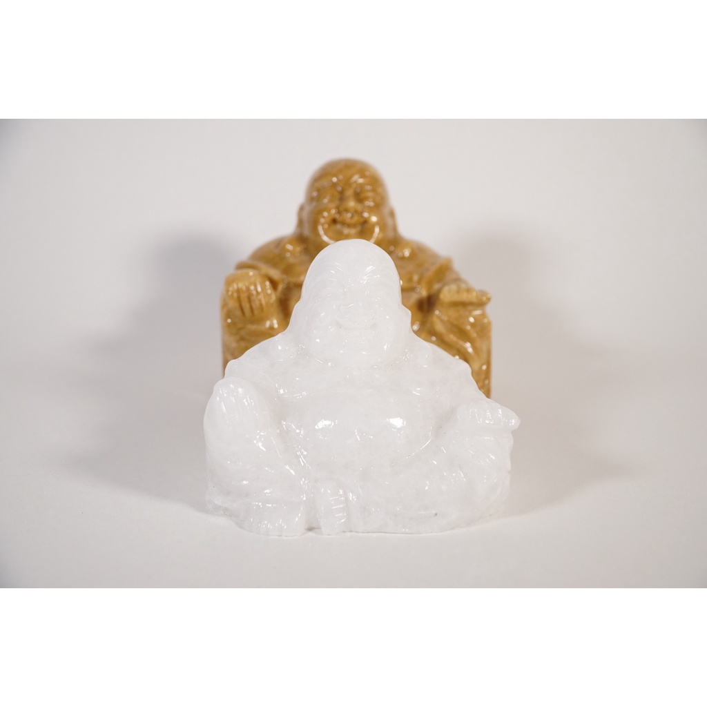 Hình ảnh Tượng Phật Di Lặc đá vân gỗ, trắng tự nhiên NGỒI CƯỜI nguyên khối đặt bàn làm việc, xe ô tô, non bộ - 10cm nhiều màu