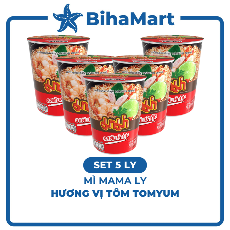 Hình ảnh [SET 5 LY] - MAMA - Mì Mama ly hương vị Tôm Tomyum (60g/ly) - Mì Tôm Tomyum ly, Mì ly Thái Lam Tôm Tomyum