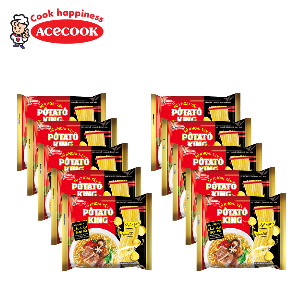 Hình ảnh COMBO 10 GÓI MÌ HƯƠNG VỊ LẨU NẤM SỤN BÒ MUSHROOM HOT POT WITH BOVINE CARTILAGE FLAVOUR POTATO KING ACECOOK