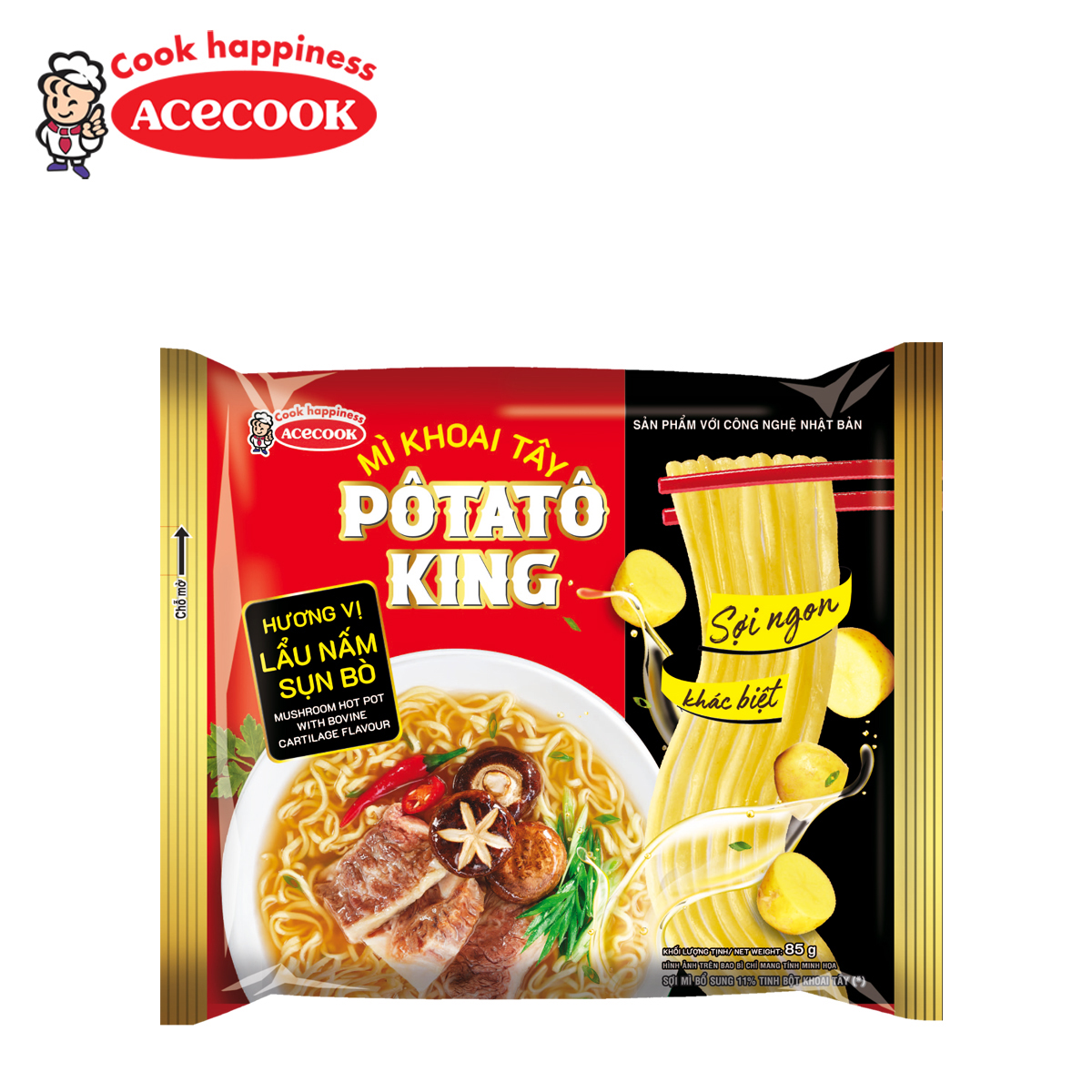 Hình ảnh COMBO 10 GÓI MÌ HƯƠNG VỊ LẨU NẤM SỤN BÒ MUSHROOM HOT POT WITH BOVINE CARTILAGE FLAVOUR POTATO KING ACECOOK