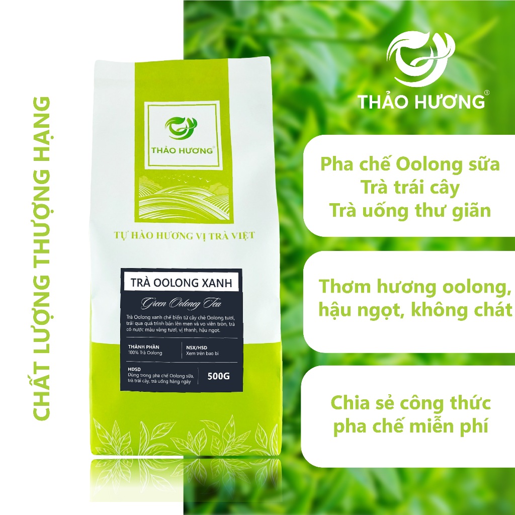 Hình ảnh Trà Oolong Xanh nguyên vị Thượng Hạng thương hiệu Thảo Hương Gói 500gr - Pha chế Oolong long nhãn, Oolong sữa