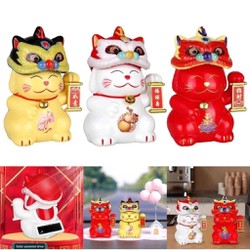 Mèo thần tài gật đầu đội lân tự động gọi may mắn chiêu tài lộc, đecor trang trí nhà cửa văn phòng